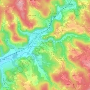 Topografische kaart Pradinal, hoogte, reliëf