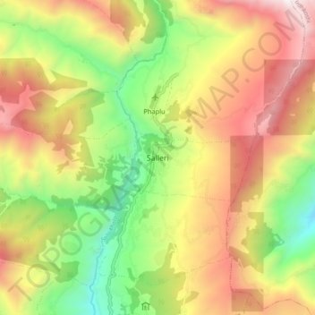 Topografische kaart Salleri, hoogte, reliëf