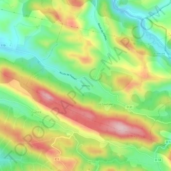 Topografische kaart Menay, hoogte, reliëf