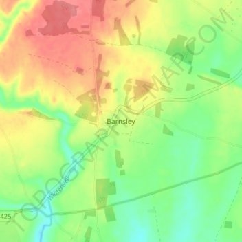 Topografische kaart Barnsley, hoogte, reliëf