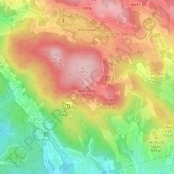 Topografische kaart Bramberk, hoogte, reliëf
