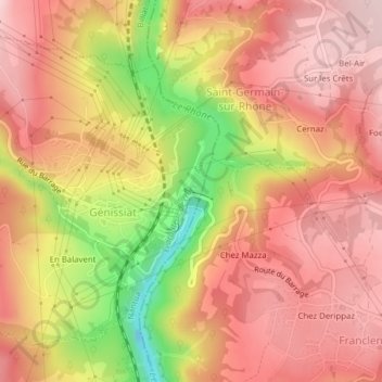 Topografische kaart Barrage, hoogte, reliëf