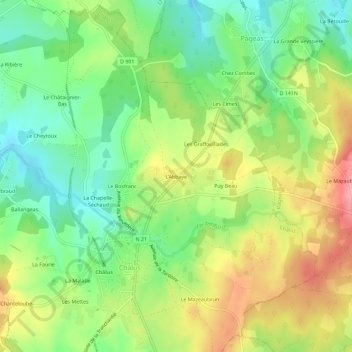 Topografische kaart L'Abbaye, hoogte, reliëf