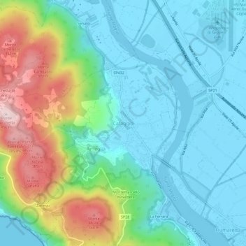 Topografische kaart Cafaggio, hoogte, reliëf