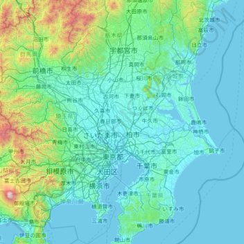 Topografische kaart Kantō, hoogte, reliëf