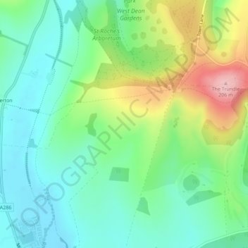 Topografische kaart Haye's Down, hoogte, reliëf