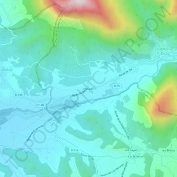Topografische kaart Maupas, hoogte, reliëf