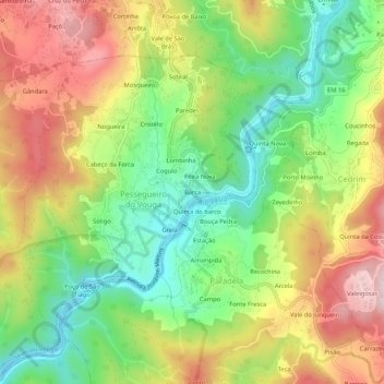 Topografische kaart Barca, hoogte, reliëf