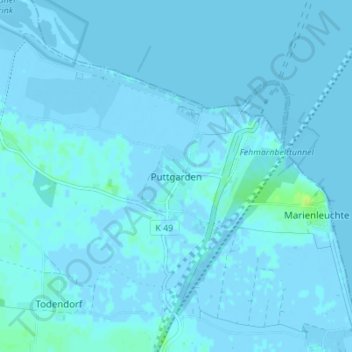 Topografische kaart Puttgarden, hoogte, reliëf
