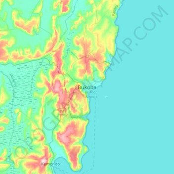 Topografische kaart Bukoba, hoogte, reliëf