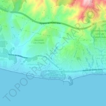 Topografische kaart Artola, hoogte, reliëf