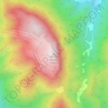 Topografische kaart Monte Navegna, hoogte, reliëf