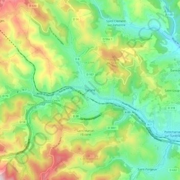 Topografische kaart Tarare, hoogte, reliëf