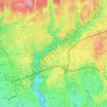 Topografische kaart Cabreiro, hoogte, reliëf