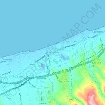 Topografische kaart Fondachello, hoogte, reliëf