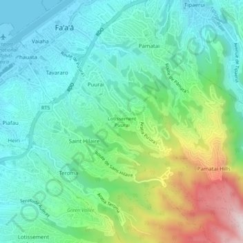 Topografische kaart Lotissement Puurai, hoogte, reliëf
