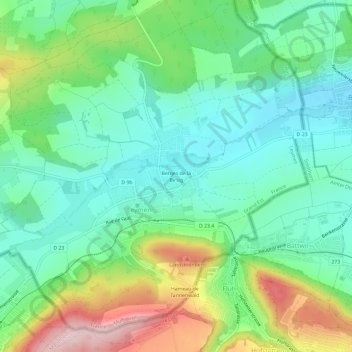 Topografische kaart Berges de la Birsig, hoogte, reliëf