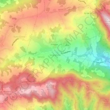 Topografische kaart Vedegheto, hoogte, reliëf