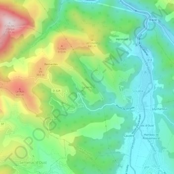 Topografische kaart La Serre, hoogte, reliëf