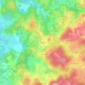 Topografische kaart Tigouleix, hoogte, reliëf