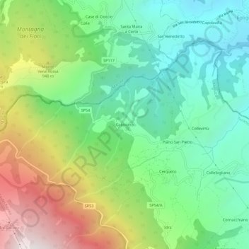 Topografische kaart Gabbiano, hoogte, reliëf