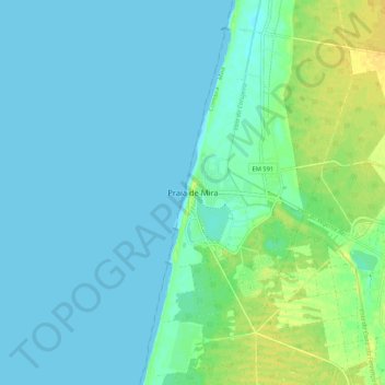 Topografische kaart Praia de Mira, hoogte, reliëf