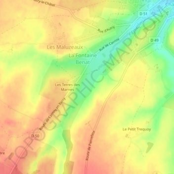 Topografische kaart La Vallée, hoogte, reliëf