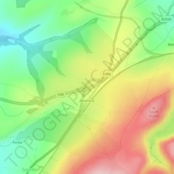 Topografische kaart Sourton Down, hoogte, reliëf