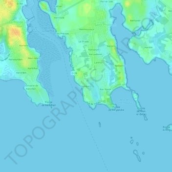 Topografische kaart Kernevest, hoogte, reliëf
