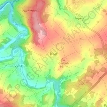 Topografische kaart Isaar, hoogte, reliëf