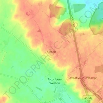 Topografische kaart Upton, hoogte, reliëf