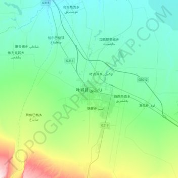Topografische kaart 叶城县, hoogte, reliëf