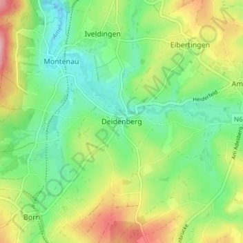 Topografische kaart Deidenberg, hoogte, reliëf