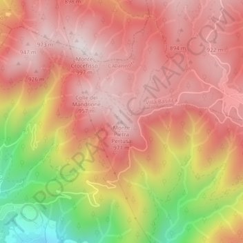 Topografische kaart Monte Pietra Pertusa, hoogte, reliëf