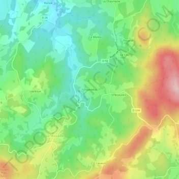 Topografische kaart Fontaniellas, hoogte, reliëf