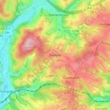 Topografische kaart Bleifeld, hoogte, reliëf