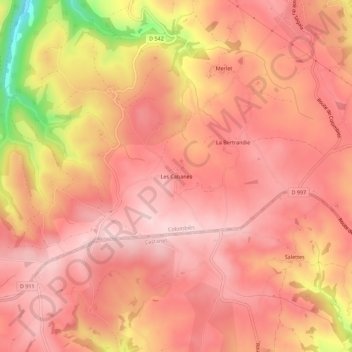 Topografische kaart Les Cabanes, hoogte, reliëf