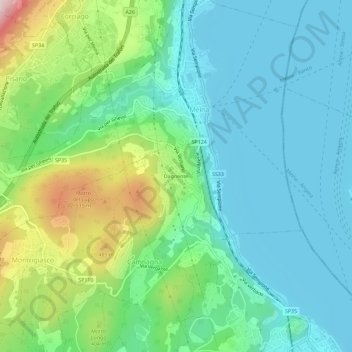 Topografische kaart Dagnente, hoogte, reliëf