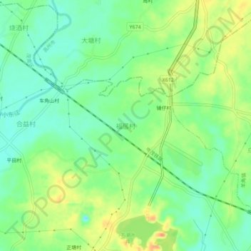 Topografische kaart 福居村, hoogte, reliëf