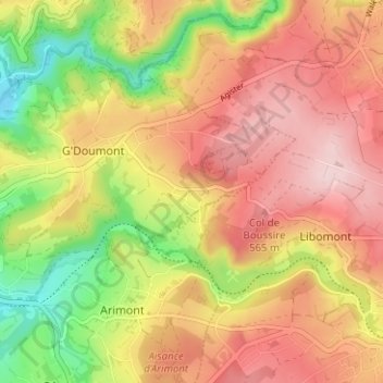 Topografische kaart Boussire, hoogte, reliëf