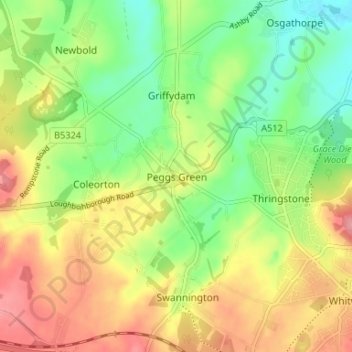 Topografische kaart Peggs Green, hoogte, reliëf