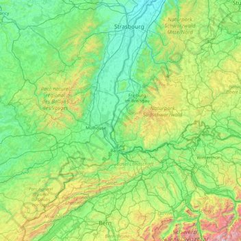 Topografische kaart Markgräflerland, hoogte, reliëf