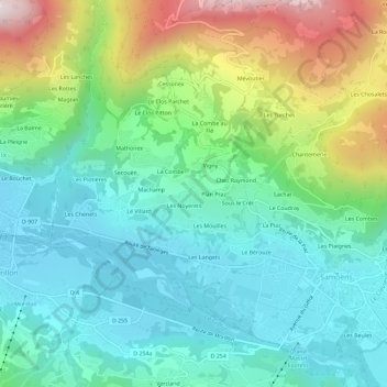 Topografische kaart Plampraz, hoogte, reliëf