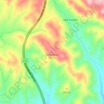 Topografische kaart Almargem, hoogte, reliëf