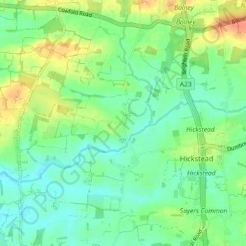 Topografische kaart Twineham Green, hoogte, reliëf