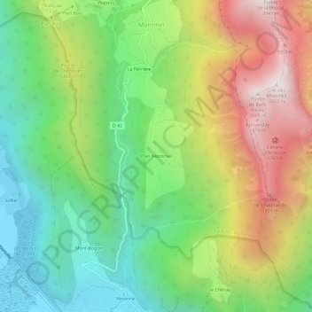 Topografische kaart Plan Montmin, hoogte, reliëf