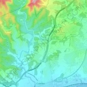 Topografische kaart Corral d'en Tort, hoogte, reliëf
