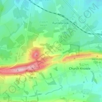 Topografische kaart East Creech, hoogte, reliëf