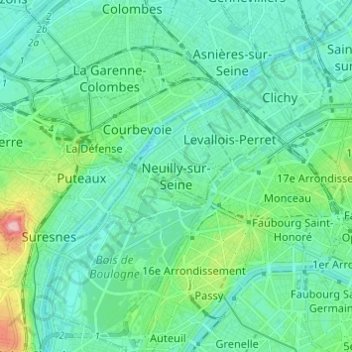 Topografische kaart Neuilly-sur-Seine, hoogte, reliëf