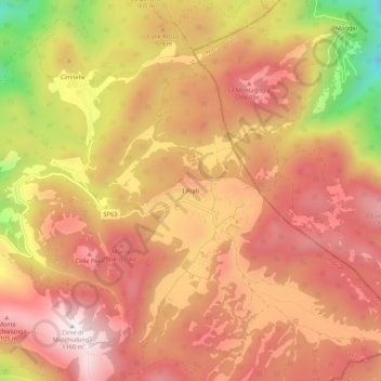 Topografische kaart I Prati, hoogte, reliëf